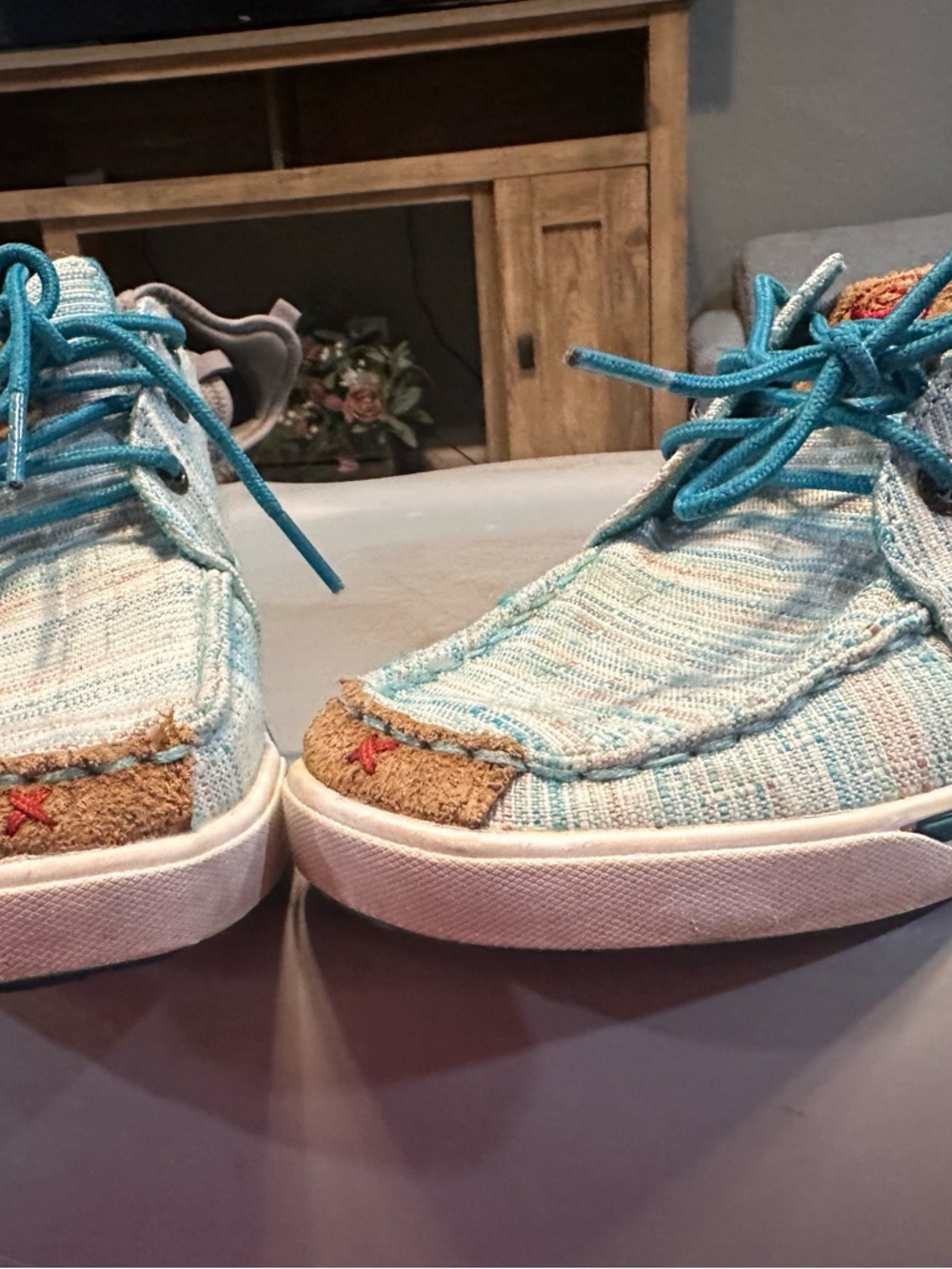 Twisted X Light Blue Canvas Lace-Up Flats
